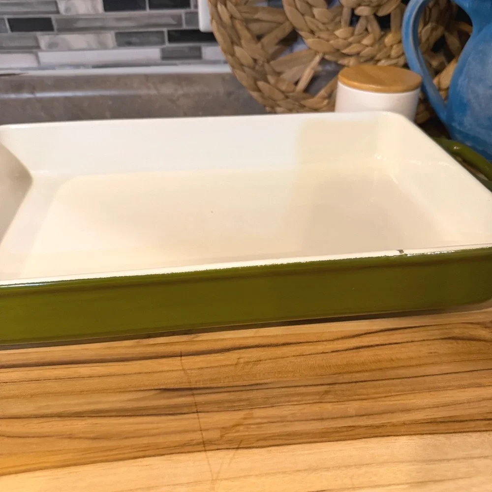 Vintage Copco Michael Lax Denmark Olive Green Enameled Cast Iron Baker 14